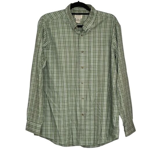 L.L. Bean Men's Plaid Button-Down Shirt Green Long Sleeve Size L - Picture 2 of 5